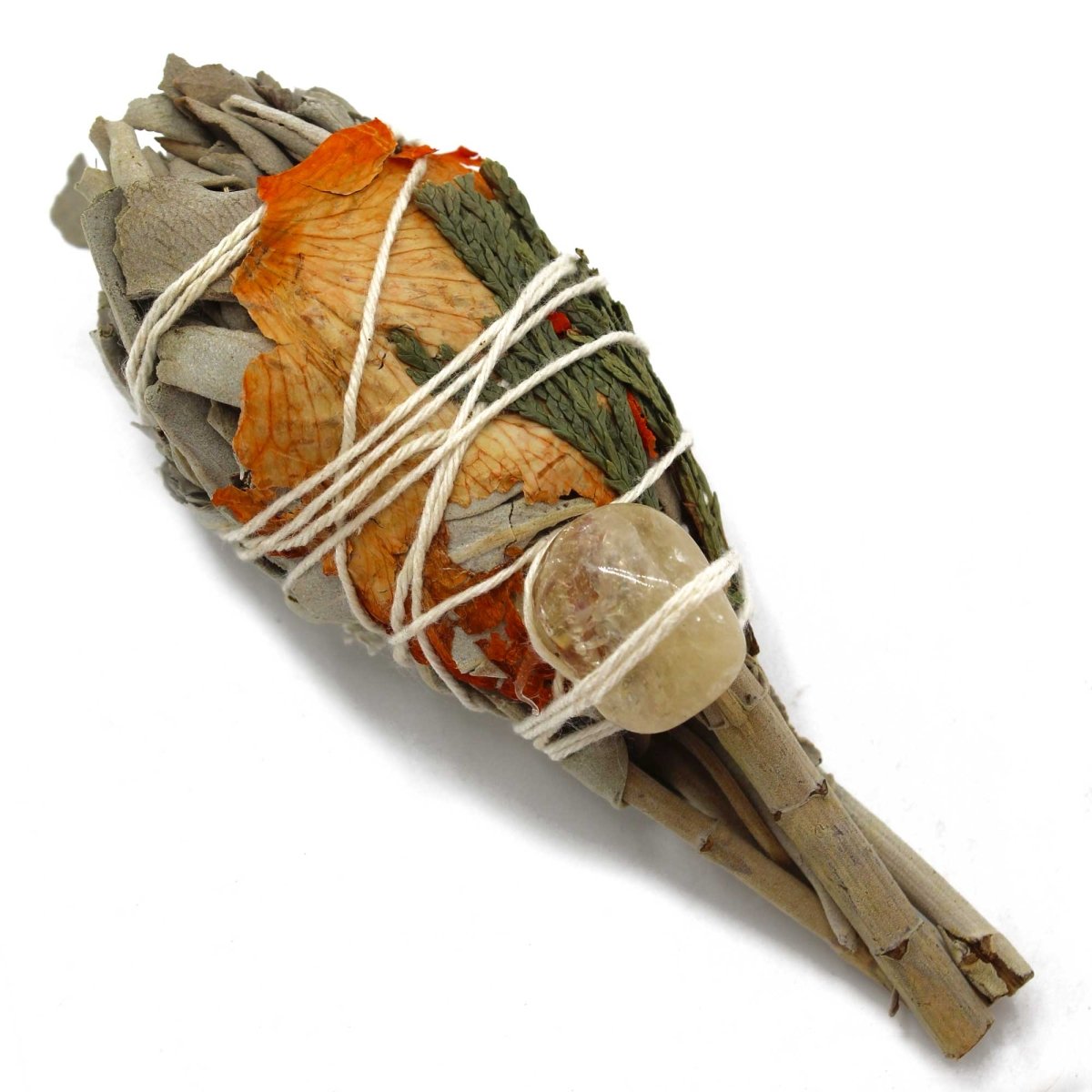 Cleansing Energy Sage Torch with Citrine - tebaspa